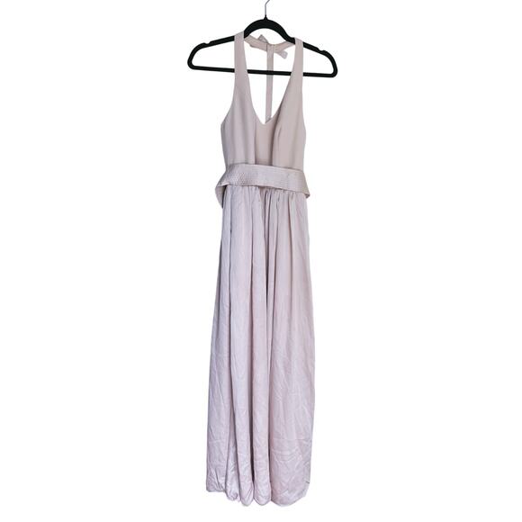 WHITE Vera Wang V-Neck Halter Gown Bridesmaid Dress Belted Bow Slit Size 4 Event - Picture 2 of 12
